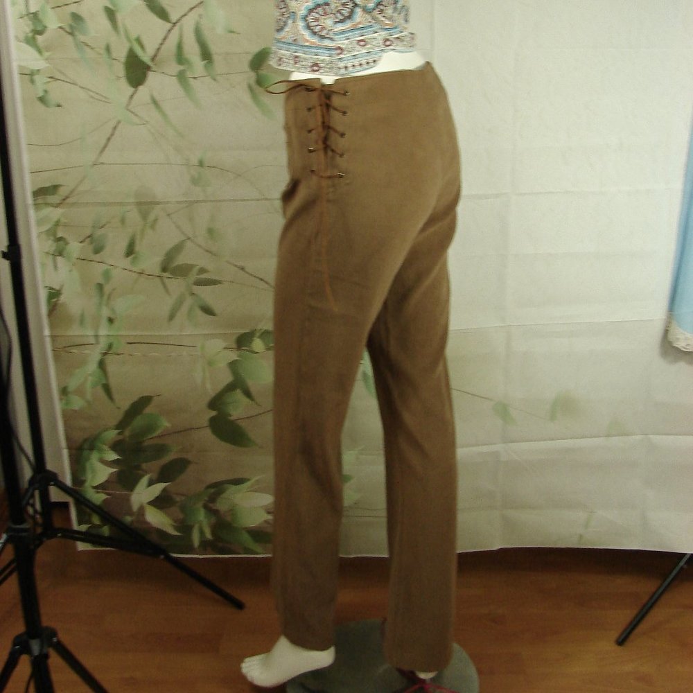 Brown Faux Microsuede Y2K Side Corset  Leather Toes  La Belle Jr 5  Pants  Soft